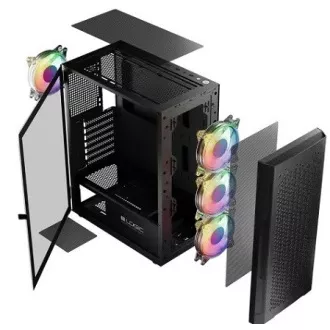 LOGIC PC-Gehäuse Aramis ARGB MIDI 1x USB 3.0, 2x USB 2.0   Audio, schwarz, ohne Netzteil