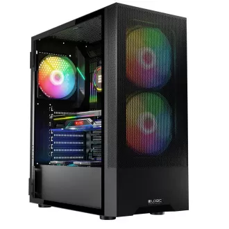 LOGIC PC-Gehäuse Arya ARGB MIDI 1x USB 3.0, 2x USB 2.0   Audio, schwarz, ohne Netzteil