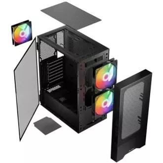 LOGIC PC-Gehäuse Arya ARGB MIDI 1x USB 3.0, 2x USB 2.0   Audio, schwarz, ohne Netzteil