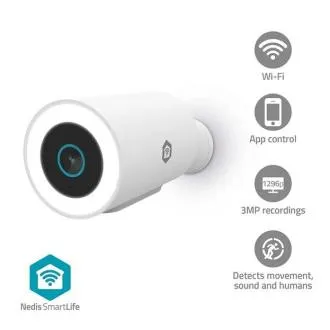 Nedis WIFICO15CWT – SmartLife Außenkamera | WLAN | Scheinwerfer | 3 MP Full HD 1296p | IP65 | Bewegungssensor | Weiß
