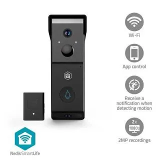 Nedis WIFICDP31BK – SmartLife Video-Türsprechanlage | WLAN | Batteriebetrieb | 2x Full HD 1080p | IP54 | Bewegungssensor