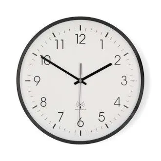 Nedis CLWA6226BK – Wanduhr | Durchmesser: 300 mm | Kunststoff | Funkuhr | Leiser Gang | Weiß / Schwarz