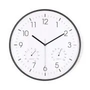 Nedis CLWA4226BK – Wanduhr | Durchmesser: 300 mm | Kunststoff | Leiser Gang | Thermometer | Hygrometer | Weiß / Schwarz