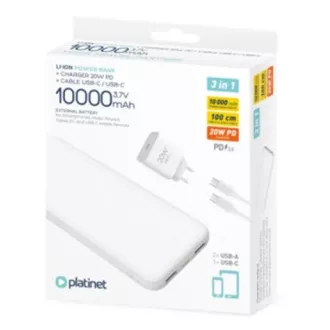 PLATINET POWER BANK 10000 mAh   PD CHARGER 20W   USB-C Kabel weiß