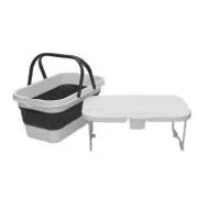 PLATINET CAMPING PICKNICKKORB 47X29X23,5 CM, 16L, FALTBAR, MIT DECKEL 2IN 1 / TISCH WEISS-GRAU