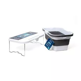 PLATINET CAMPING PICKNICKKORB 47X29X23,5 CM, 16L, FALTBAR, MIT DECKEL 2IN 1 / TISCH WEISS-GRAU
