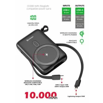 SWISSTEN POWER BANK 10000 mAh PD 20 W MIT INTEGRIERTEN USB-C- UND LIGHTNING-KABELN (MagSafe-kompatibel) SWISSTEN POWER BANK 10000 mAh PD 20 W MIT INTEGRIERTEN USB-C- UND LIGHTNING-KABELN (MagSafe-kompatibel)