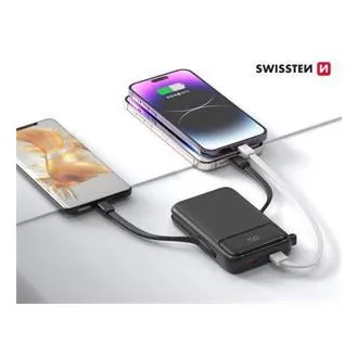 SWISSTEN POWER BANK 10000 mAh PD 20 W MIT INTEGRIERTEN USB-C- UND LIGHTNING-KABELN (MagSafe-kompatibel) SWISSTEN POWER BANK 10000 mAh PD 20 W MIT INTEGRIERTEN USB-C- UND LIGHTNING-KABELN (MagSafe-kompatibel)