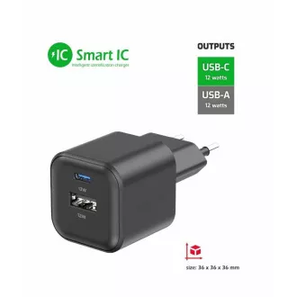 SWISSTEN NETZWERK ADAPTER 12W 1x USB-C   1x USB-A SCHWARZ