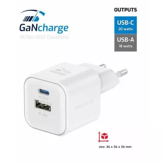 SWISSTEN NETZWERK ADAPTER GaN 1x USB-C 20W PD A 1x USB-A 18W QC WEISS