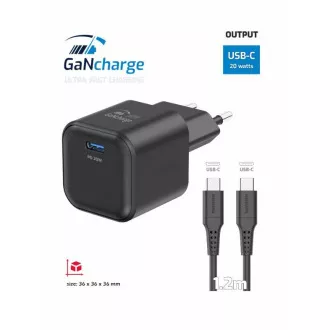 SWISSTEN NETZWERK ADAPTER GaN 1x USB-C 20W STROMVERSORGUNG SCHWARZ   DATENKABEL USB-C/USB-C 1.2 M SCHWARZ