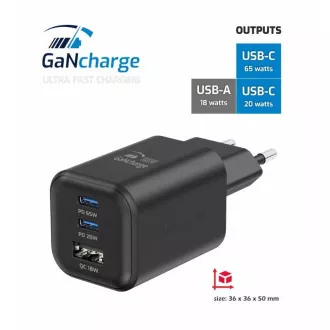 SWISSTEN NETZWERK ADAPTER GaN 2x USB-C 65W PD   1x USB-A 18W QC SCHWARZ