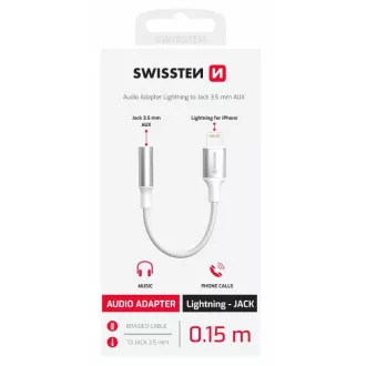 SWISSTEN AUDIO ADAPTER TEXTILE LIGHTNING (Stecker) / 3,5mm AUX 0,15 M WEISS (ersetzt 73501212)