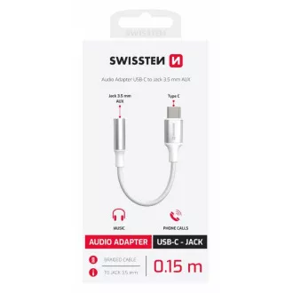 SWISSTEN AUDIO ADAPTER TEXTILE USB-C (Stecker) / 3,5mm AUX 0,15 M WEISS (ersetzt 73501302)