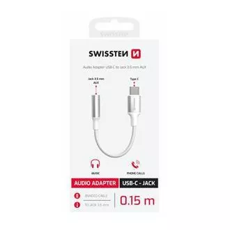 SWISSTEN AUDIO ADAPTER TEXTILE USB-C (Stecker) / 3,5mm AUX 0,15 M WEISS (ersetzt 73501302)
