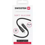 SWISSTEN DATENKABEL WEICHES SILIKON USB-C / LIGHTNING 0.4 M SCHWARZ