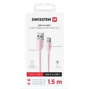 SWISSTEN DATENKABEL TEXTIL II USB / USB-C 1,5 M ROSA