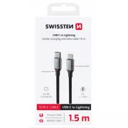 SWISSTEN DATENKABEL TEXTIL II USB-C / LIGHTNING 1,5 M SCHWARZ