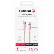 SWISSTEN DATENKABEL TEXTIL II USB-C / LIGHTNING 1,5 M ROSA