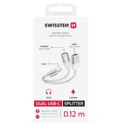 SWISSTEN CHARGING AUDIO ADAPTER TEXTILE USB-C (Stecker) / 2x USB-C (Buchse) 0,12 M WEISS