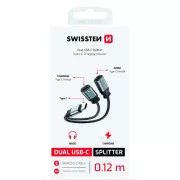 SWISSTEN CHARGING AUDIO ADAPTER TEXTILE USB-C (Stecker) / 2x USB-C (Buchse) 0,12 M SCHWARZ