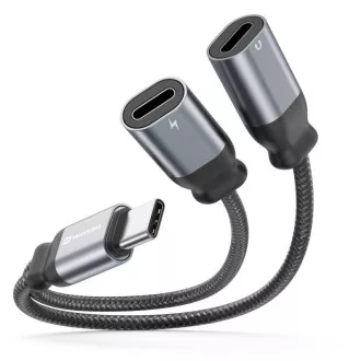 SWISSTEN CHARGING AUDIO ADAPTER TEXTILE USB-C (Stecker) / 2x USB-C (Buchse) 0,12 M SCHWARZ SWISSTEN CHARGING AUDIO ADAPTER TEXTILE USB-C (Stecker) / 2x USB-C (Buchse) 0,12 M SCHWARZ