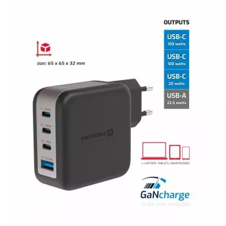 SWISSTEN NETZWERK ADAPTER GaN 3x USB-C 100W PD   1x USB-A 18W QC SCHWARZ