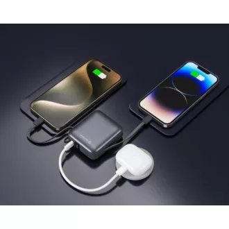 SWISSTEN POWER BANK 10000 mAh MIT INTEGRIERTEN USB-C- UND LIGHTNING-KABELN SILBER SILBER