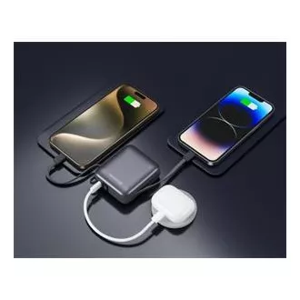 SWISSTEN POWER BANK 10000 mAh MIT INTEGRIERTEN USB-C- UND LIGHTNING-KABELN SILBER SILBER