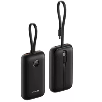 SWISSTEN POWER BANK VOLTBOX 35W 10000 mAh MIT INTEGRIERTEN USB-C UND LIGHTNING KABELN SCHWARZ