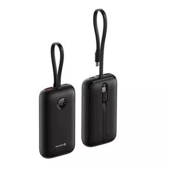 SWISSTEN POWER BANK VOLTBOX 35W 10000 mAh MIT INTEGRIERTEN USB-C UND LIGHTNING KABELN SCHWARZ