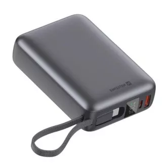 SWISSTEN POWER BANK 20000 mAh 45W MIT INTEGRIERTEM USB-C KABEL VOLLSTÄNDIG SILBER