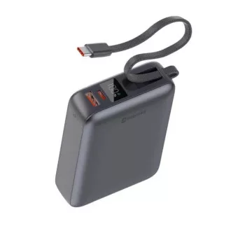SWISSTEN POWER BANK 20000 mAh 45W MIT INTEGRIERTEM USB-C KABEL VOLLSTÄNDIG SILBER