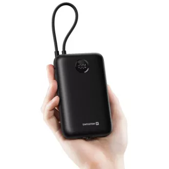 SWISSTEN POWER BANK VOLTBOX 35W 30000 mAh MIT INTEGRIERTEN USB-C UND LIGHTNING KABELN SCHWARZ