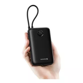 SWISSTEN POWER BANK VOLTBOX 35W 30000 mAh MIT INTEGRIERTEN USB-C UND LIGHTNING KABELN SCHWARZ