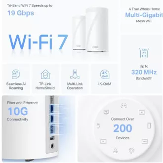 TP-Link WiFi-Router Deco BE85(2er-Pack) BE19000, WiFi 7, 1x 10GLAN, 2x 2.5GLAN, 1x 10GLAN/SFP , USB, 2.4/5/6GHz TP-Link WiFi-Router Deco BE85(2er-Pack) BE19000, WiFi 7, 1x 10GLAN, 2x 2.5GLAN, 1x 10GLAN/SFP , USB, 2.4/5/6GHz