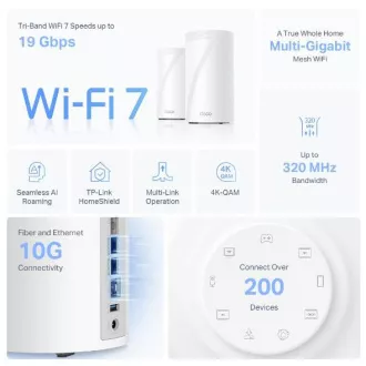 TP-Link Deco BE85(1-Pack) BE19000 Tri-band Mesh WiFi 7, 1x 10GLAN, 2x 2.5GLAN, 1x 10GLAN/SFP , USB, 2.4/5/6GHz, HomeShiel