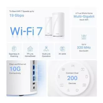 TP-Link Deco BE85(1-Pack) BE19000 Tri-band Mesh WiFi 7, 1x 10GLAN, 2x 2.5GLAN, 1x 10GLAN/SFP , USB, 2.4/5/6GHz, HomeShiel