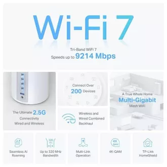 TP-Link Deco BE65(1-Pack) BE9300 Tri-band Mesh WiFi 7 System für den ganzen Haushalt, 4x 2.5GLAN, USB, 2.4/5/6GHz, HomeShi