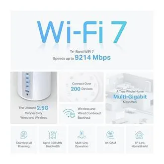 TP-Link Deco BE65(1-Pack) BE9300 Tri-band Mesh WiFi 7 System für den ganzen Haushalt, 4x 2.5GLAN, USB, 2.4/5/6GHz, HomeShi - Unverpackt TP-Link Deco BE65(1-Pack) BE9300 Tri-band Mesh WiFi 7 System für den ganzen Haushalt, 4x 2.5GLAN, USB, 2.4/5/6GHz, HomeShi - Unverpackt