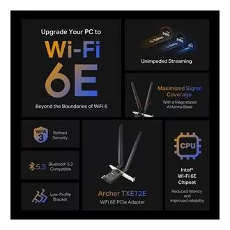 TP-Link Archer TXE72E - AXE5400 Wi-Fi 6E Bluetooth 5.3 PCIe Adapter TP-Link Archer TXE72E - AXE5400 Wi-Fi 6E Bluetooth 5.3 PCIe Adapter