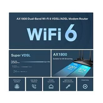 TP-Link Archer VX1800V - AX1800 Wi-Fi 6 VDSL/ADSL Modem und Router, USB 2.0 für 3G/4G und Medien, RJ-11 für VoIP Telefon, Eas TP-Link Archer VX1800V - AX1800 Wi-Fi 6 VDSL/ADSL Modem und Router, USB 2.0 für 3G/4G und Medien, RJ-11 für VoIP Telefon, Eas