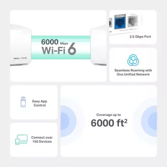 TP-Link WiFi-Router Mercusys Halo H90X(2er-Pack) WiFi 6, AX6000, 1x 2.5GLAN, 2x GLAN TP-Link WiFi-Router Mercusys Halo H90X(2er-Pack) WiFi 6, AX6000, 1x 2.5GLAN, 2x GLAN