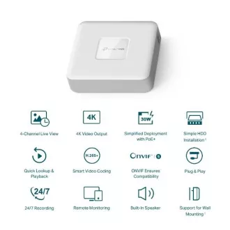 TP-LINK VIGI NVR1104H-4P 4-Kanal, 4x Lan mit PoE, 2x USB