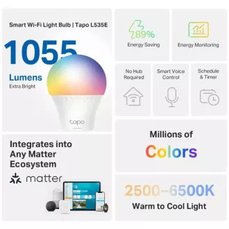 TP-Link Tapo L535E, Smart Wi-Fi LED-Glühbirne Farbe, 2500-6500K, E27