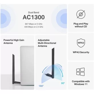 MERCUSYS MA30H - AC1300 Wireless Dual Band USB Adapter - Antenne, hohe Verstärkung