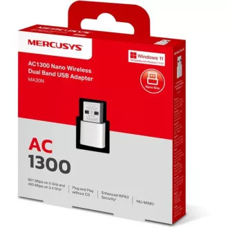 MERCUSYS MA30N - AC1300 Drahtloser Dual-Band USB Nano Adapter MERCUSYS MA30N - AC1300 Drahtloser Dual-Band USB Nano Adapter