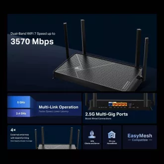 TP-Link Archer BE230 - BE3600 Wi-Fi 7 Router, 1x2.5G WAN, 1x2.5G LAN, 3xGLAN, USB 3.0, HomeShield, EasyMesh TP-Link Archer BE230 - BE3600 Wi-Fi 7 Router, 1x2.5G WAN, 1x2.5G LAN, 3xGLAN, USB 3.0, HomeShield, EasyMesh