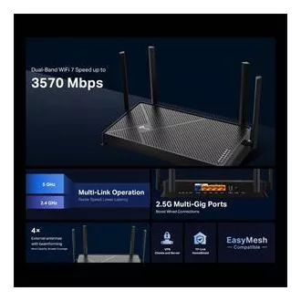 TP-Link Archer BE230 - BE3600 Wi-Fi 7 Router, 1x2.5G WAN, 1x2.5G LAN, 3xGLAN, USB 3.0, HomeShield, EasyMesh TP-Link Archer BE230 - BE3600 Wi-Fi 7 Router, 1x2.5G WAN, 1x2.5G LAN, 3xGLAN, USB 3.0, HomeShield, EasyMesh
