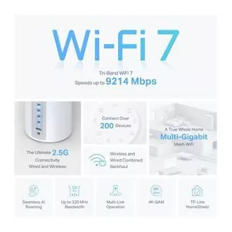 TP-Link Deco BE65(3er-Pack) BE9300 Tri-Band Mesh WiFi 7 System für das ganze Haus, 4x 2.5GLAN, USB, 2.4/5/6GHz, HomeShi TP-Link Deco BE65(3er-Pack) BE9300 Tri-Band Mesh WiFi 7 System für das ganze Haus, 4x 2.5GLAN, USB, 2.4/5/6GHz, HomeShi